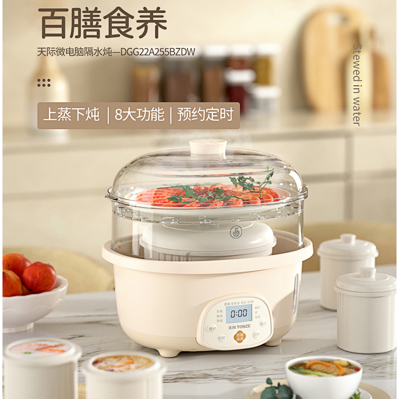天际多功a能电炖盅隔水炖锅燕窝家用全自动煲汤锅陶瓷砂锅煮粥神