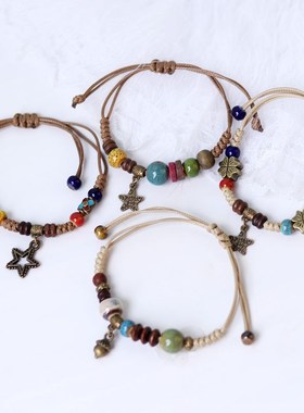 新款个性松果手链货源饰品 民族I风森系气质好搭手饰现货