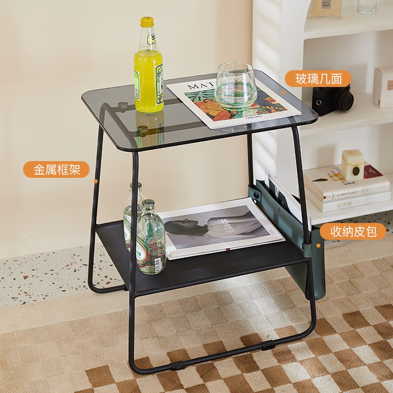 北欧沙发边几f轻奢小户型茶几置物架卧室迷你床头柜铁艺玻璃角几