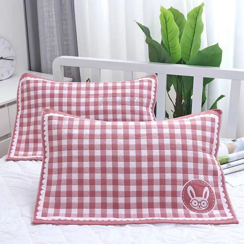 纯棉枕巾一对包邮纱布加大情侣纱布透气柔软吸汗隔头油成人格子