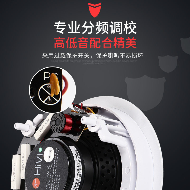 Hivi/惠威 VX6-C吸顶喇叭背景音乐同轴音箱会议天花吊顶音响套装5