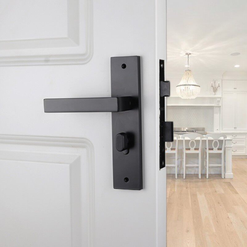 简约黑色门锁美式室内房门锁卫生间门把手卧室静音实木门锁三件套