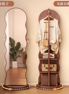 波浪旋转全镜落地镜家用卧室试衣大镜带子挂衣帽穿架一体ABW衣身