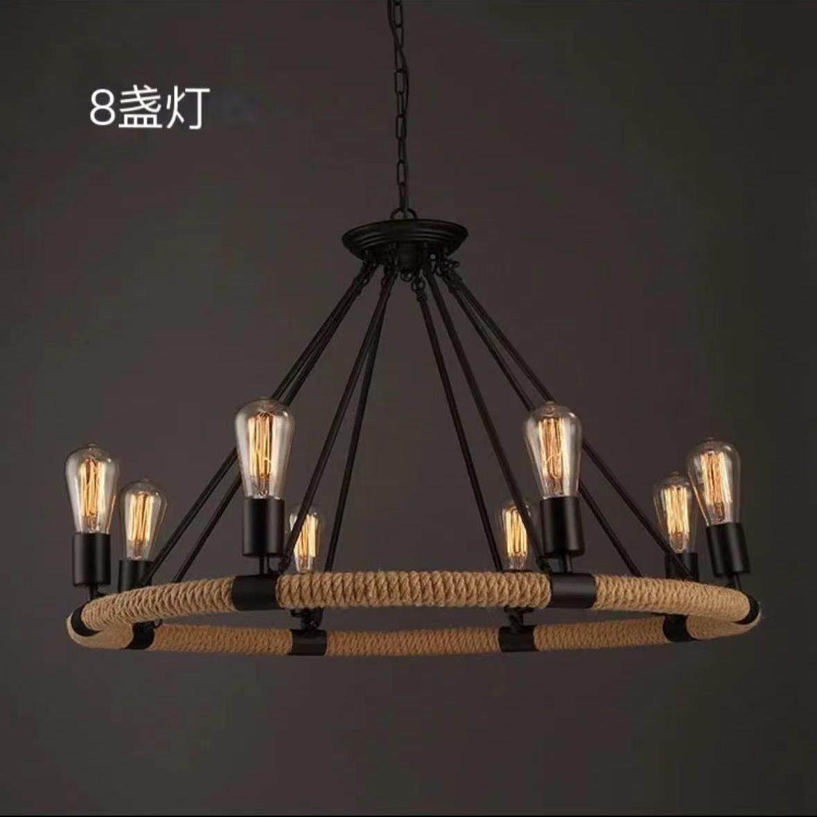 复古麻绳吊灯乡餐厅酒吧服35装店工业个阁风村格楼创意性怀旧灯