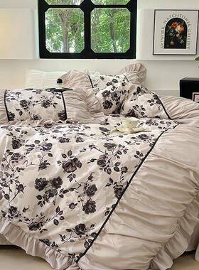 新款法式大花边套亲磨AL101115毛肤四件复小古碎花被套床上用品床