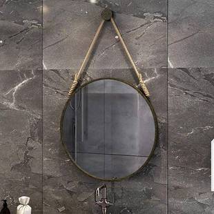 浴室镜圆镜创意挂圆形艺镜术妆梳镜壁挂麻351绳装饰镜发光卫镜生