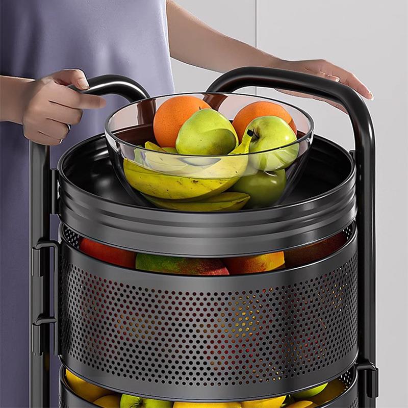 厨房旋转置地物架用落多层杂物厨房旋转收纳架厨房果家篮子小推车