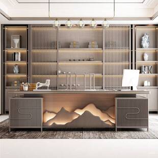 新中式大班台主管桌轻奢老板桌总裁办公室实木办公桌椅简约大气大