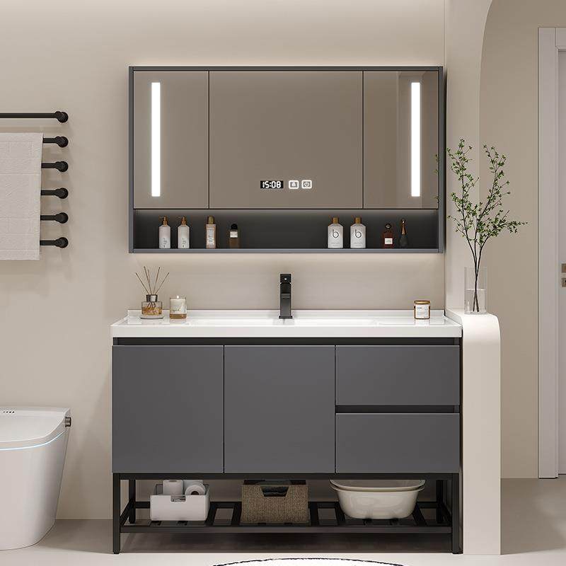 新款智能洗浴室柜陶瓷洗372一体盆实木手脸台生盆柜组合卫间落地