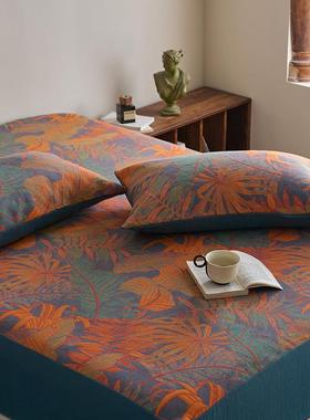 纯棉三层纱床笠棉色织提花三层纱床布笠透气全床垫NTW套亲肤睡裸