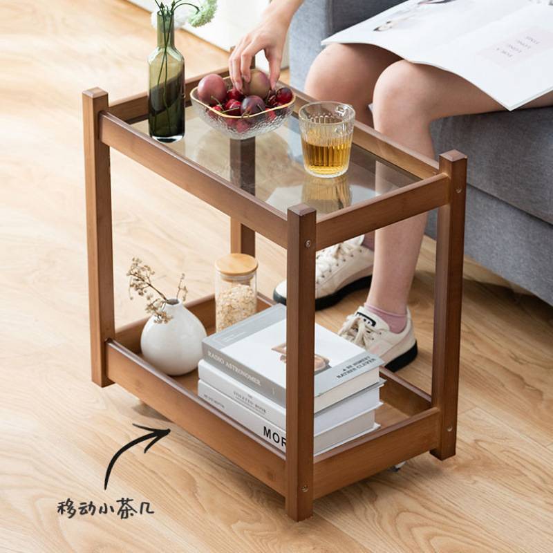 黑胡桃樱桃木边几实木带轮茶台茶桌可移动茶几家用小推车沙发边新