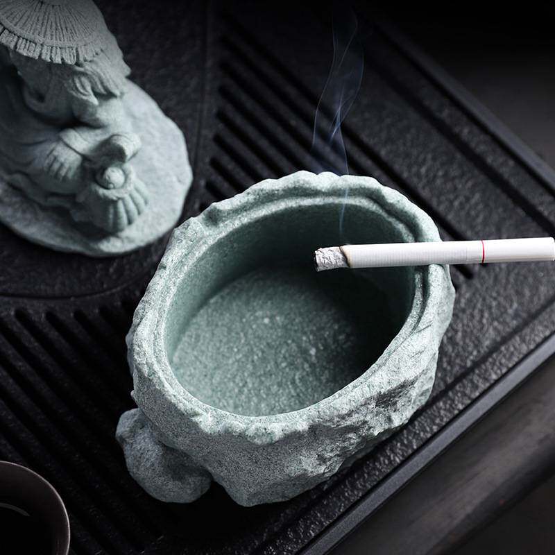 创意中式大号钓青砂石鱼老翁烟灰缸带盖防飞灰家用客厅办公室烟缸