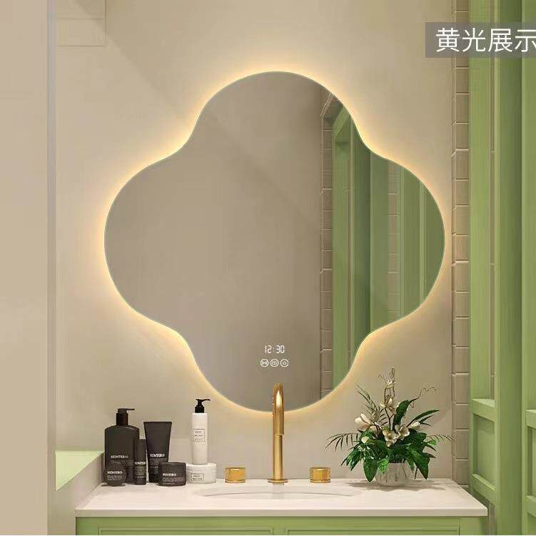 法式四叶草智能触653摸e d灯梅花镜异形卫生间l镜发光化妆壁挂圆