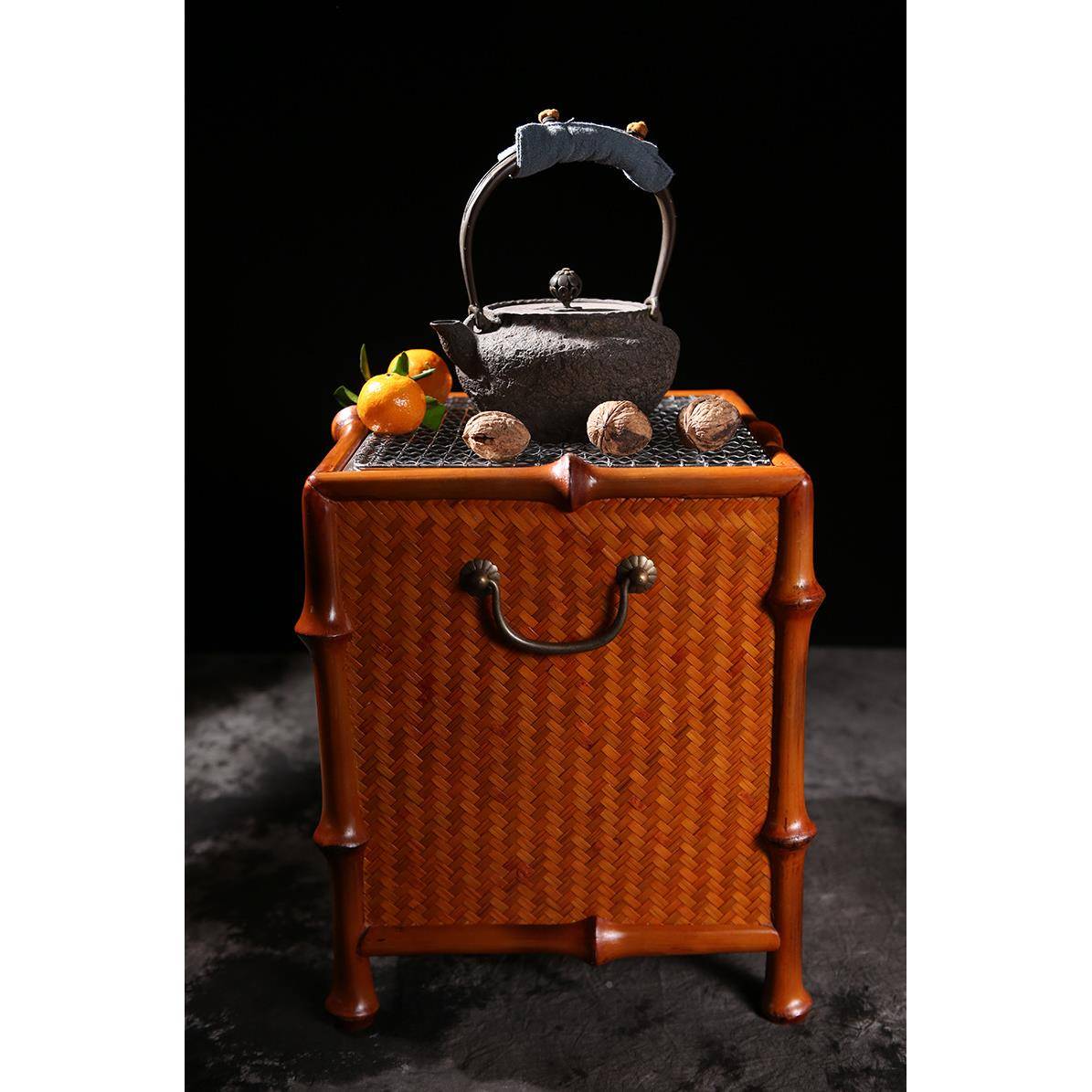 手工创意日式自筇竹炉在火钵勾不炭锈钢FQ02网围炉煮茶炭炉