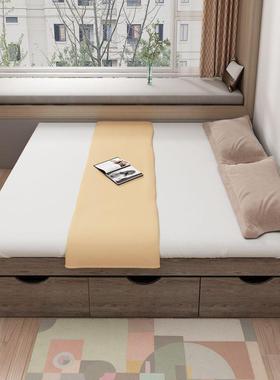 榻榻米床实双人UXR人落木地不物带靠背床出租屋无床头单床储箱体