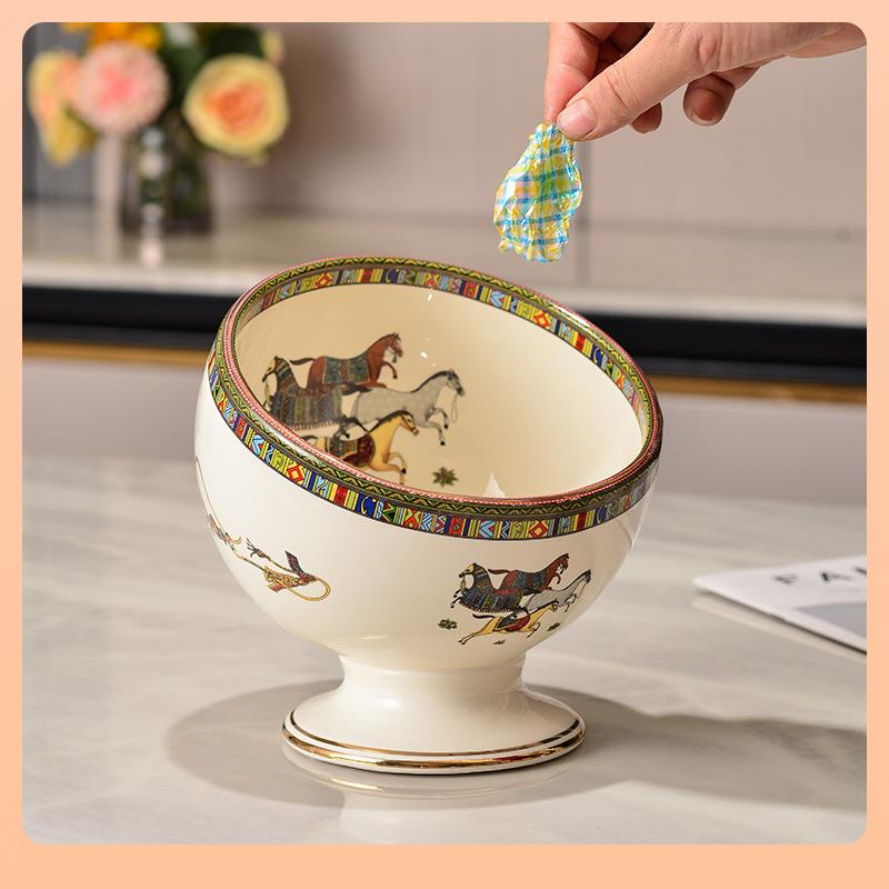 ?欧式陶F75758S9瓷桌面垃圾奢华家用桌上杂装物收纳筒客茶厅几桶