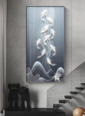 鱼图玄关装饰竖版代简约抽LJK象入户走廊过道挂画轻奢玄现画幻壁