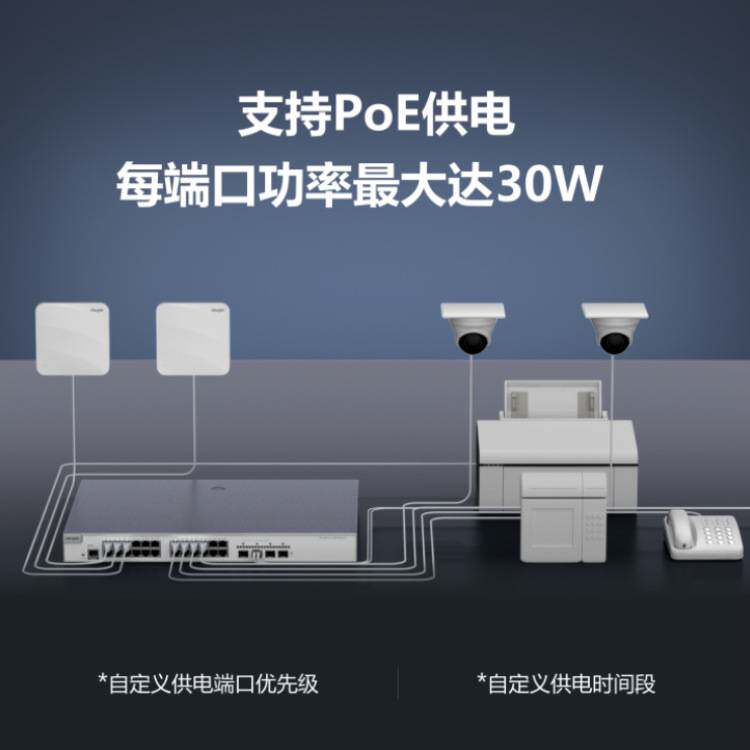 锐捷RG-S2910V2-24GT4SFP-P-L 24千兆电4千兆光三层POE接入交换机