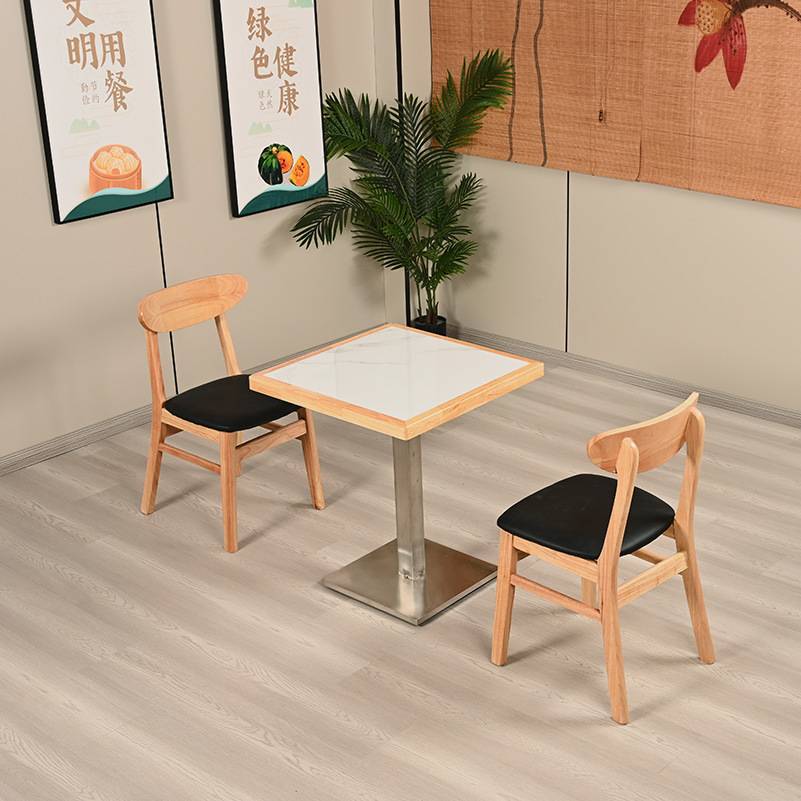 实木包边岩板餐桌简约风沙发饭店商用小吃快餐店职工食堂桌椅组合