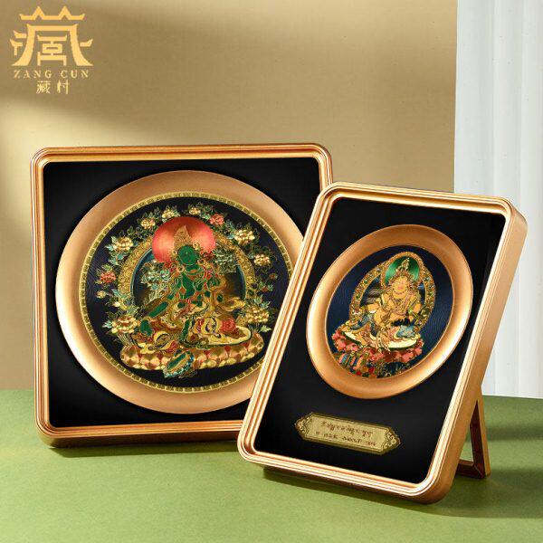 藏村家用桌面装饰画藏式唐卡画心摆台画办公室客厅相框画摆件20cm