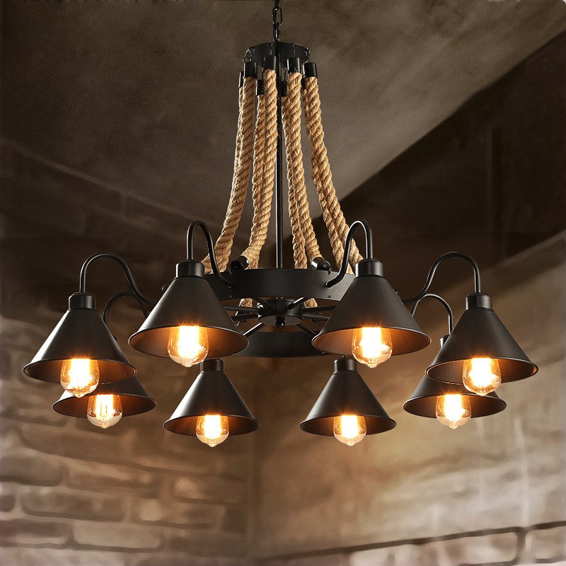 麻绳吊灯创意个性艺术餐厅u理发服装吧台咖啡厅美式复古工业风吊