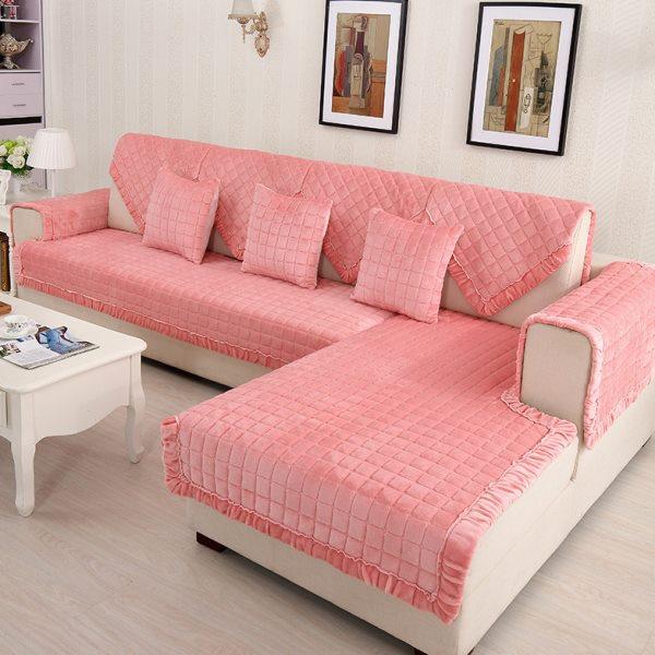 简约现代毛绒沙发垫布艺纯粉红色法兰绒组合沙发巾套定做防滑实木,居家布艺,沙发垫,淘宝优惠券,粉丝福利购,淘宝优惠卷