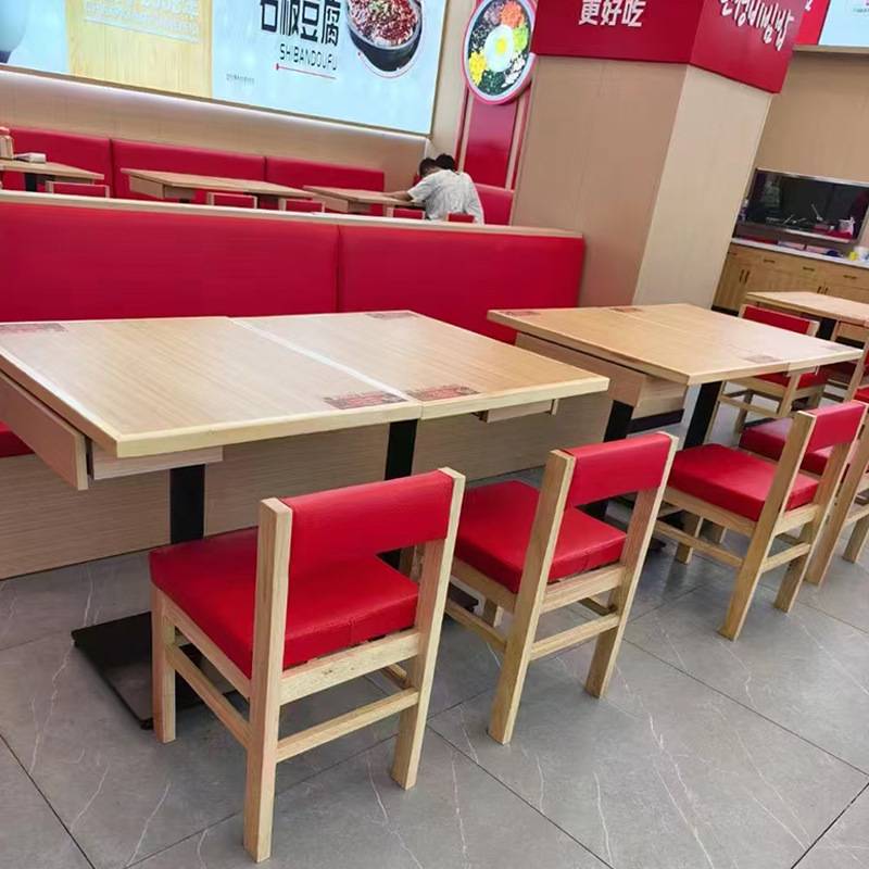 米村拌饭餐桌椅餐饮店带抽屉商用卡座沙发实木快餐椅子桌子组合