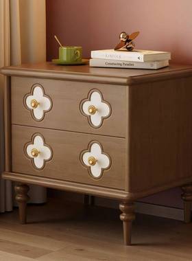 法式古床头柜实木小MVN型收纳黑色中古风物矮柜家室用卧床边柜储