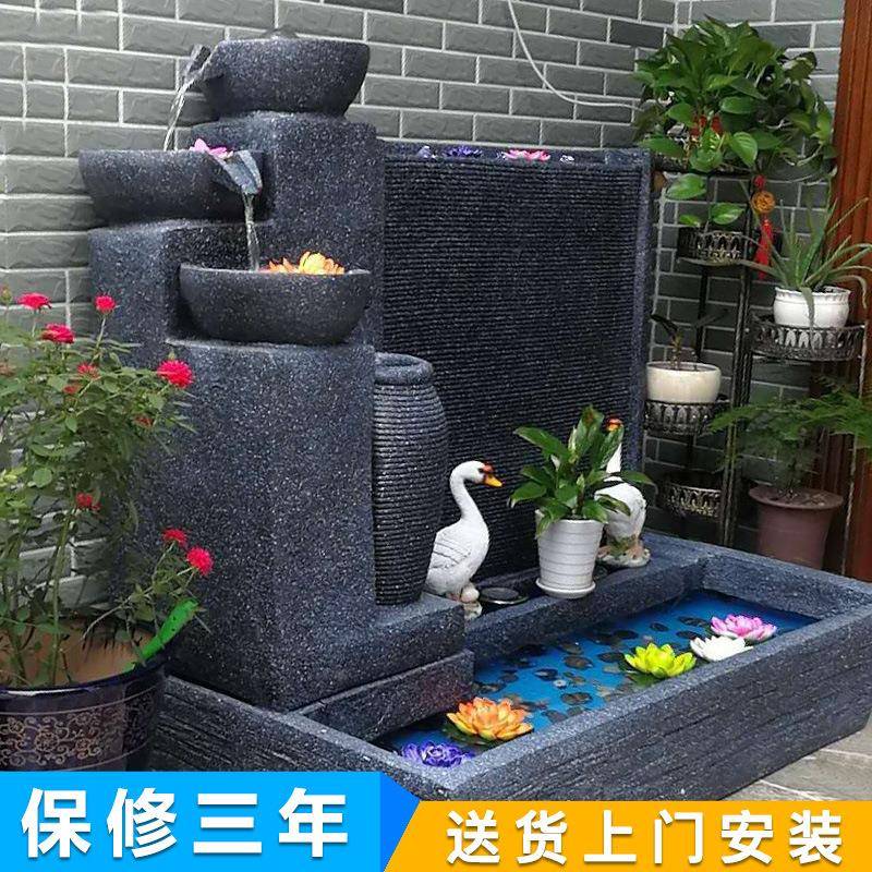 欧NVL式假山流水喷水幕墙流水墙造招院财别墅庭鱼池景树泉脂装饰
