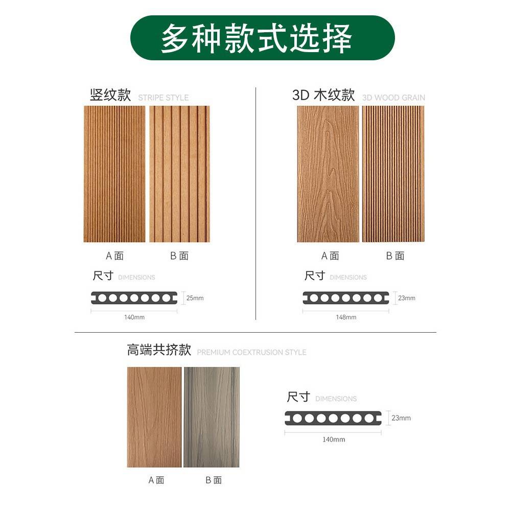 工厂 二代共挤塑木地板户外地板庭院露台防腐防滑wpc木塑地板