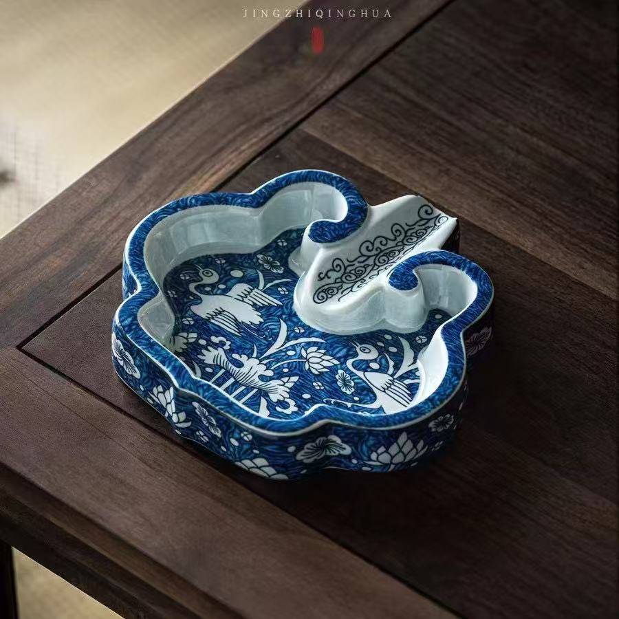 敦煌复古烟灰缸办公室待客人家用烟灰缸高档新中式陶瓷青花烟灰缸