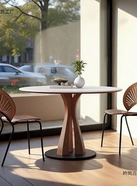 户繁枝圆桌桌实木圆形餐桌岩纯白洽谈家用小型德利丰板饭桌FVC儿