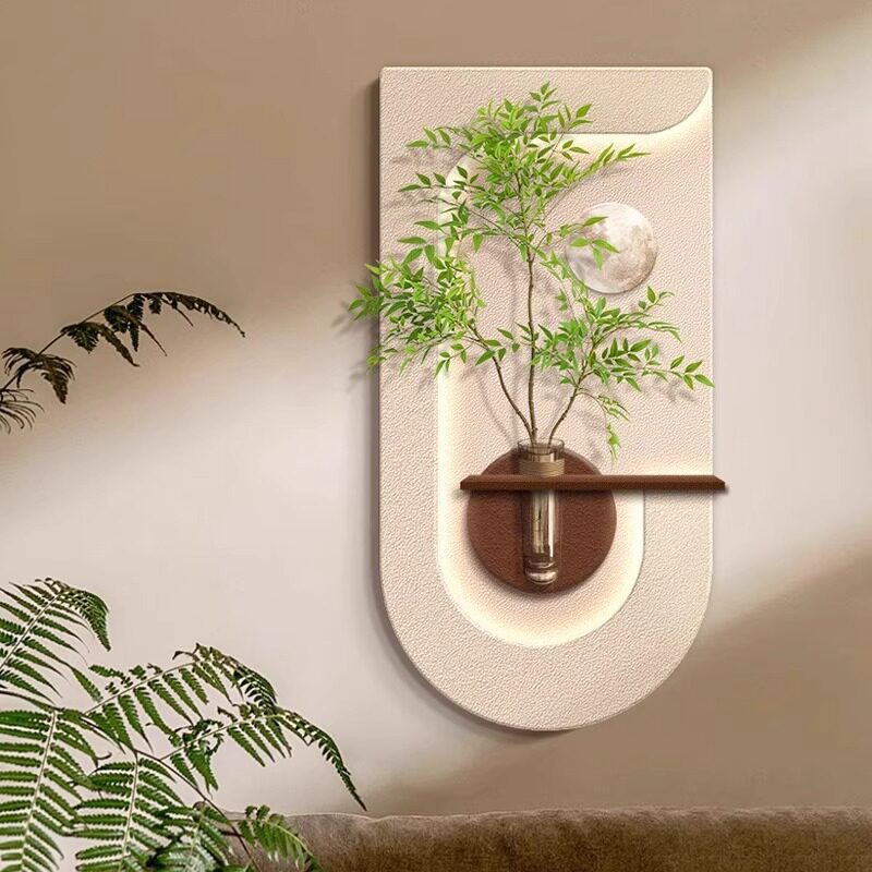 奶油风水培绿植玄关装饰画入户正对门挂画走廊过道尽头造景墙壁画