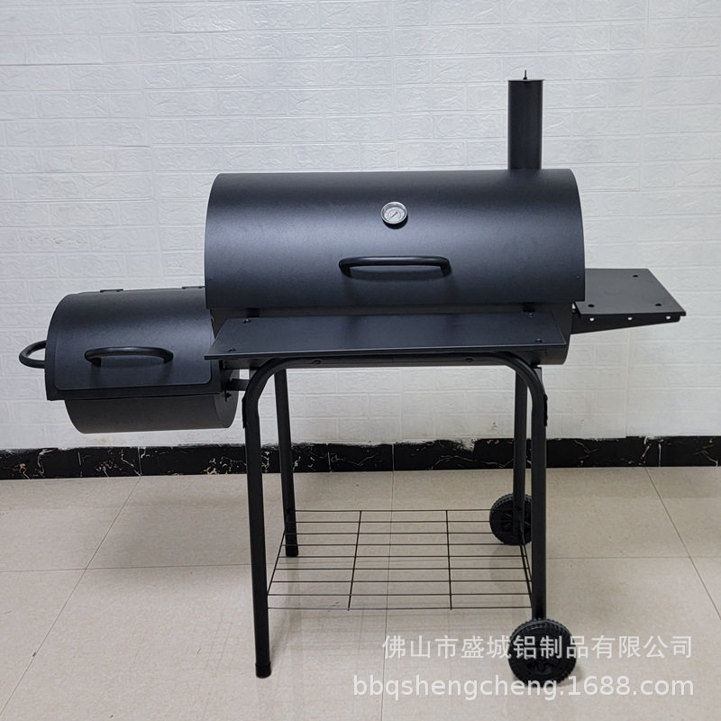 现货双侧板大型炭火烟熏烧烤炉户外家用加厚美式烧烤架露营炭烤炉