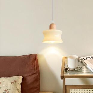 床头房小吊灯现代358约原木奶油风餐桌吧台简实灯名宿间木玻璃吊