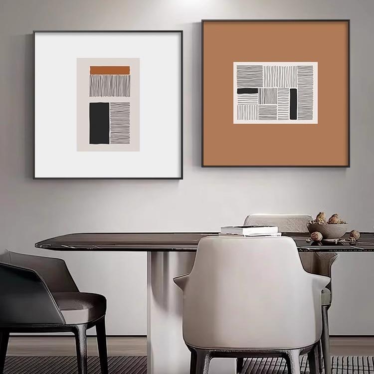 方轻奢风格代简约高壁画抽档象墙面正LUY形组合餐厅装饰现画两联