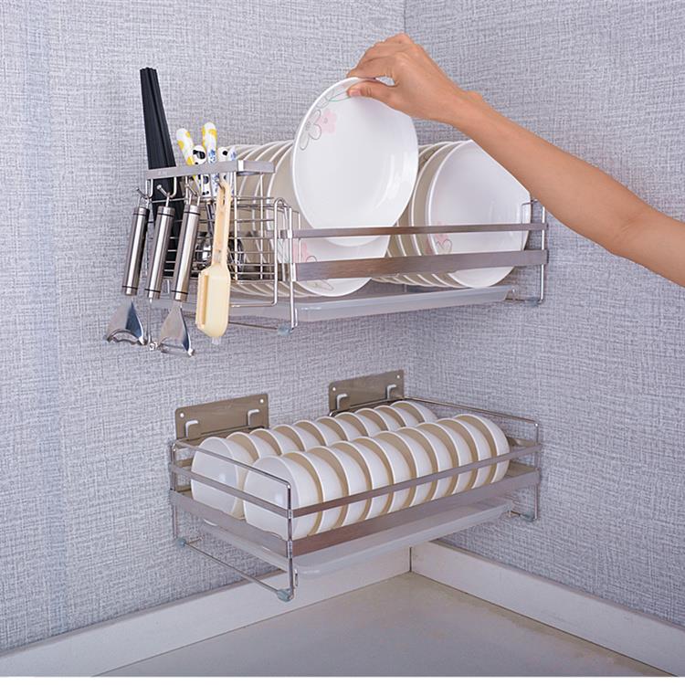 筷放碗架牌：qita沥碗水架壁挂式免打孔304不锈房钢晾放碗碟收纳