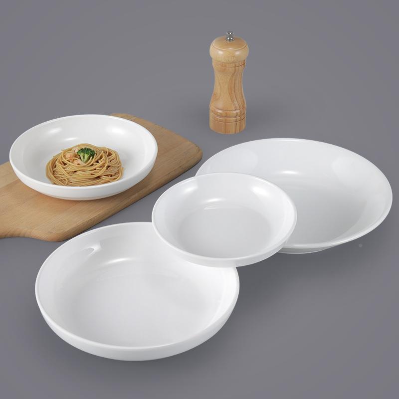 密胺子商用盘盘WKG圆形深汤盘仿瓷餐具色塑料树脂餐盘圆盘炒菜盘