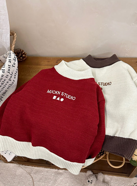 【小李专享】【顾奈】6907 拼色字母  撞色时尚毛衣