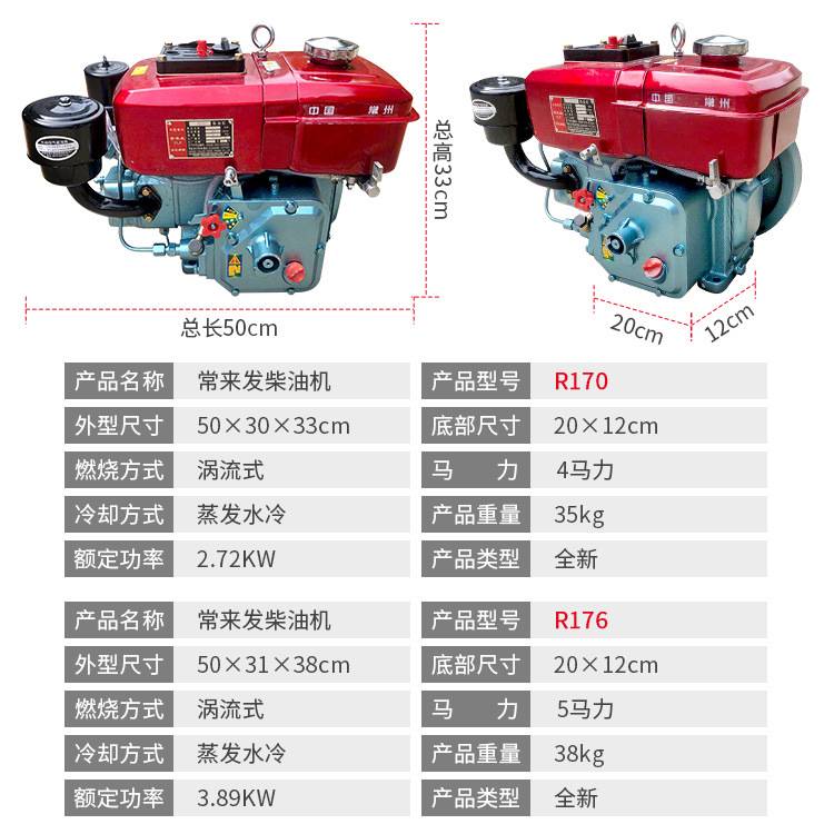 常州小型单缸柴油机R170/R176水冷手摇电启动4/5匹马力拖拉机农用