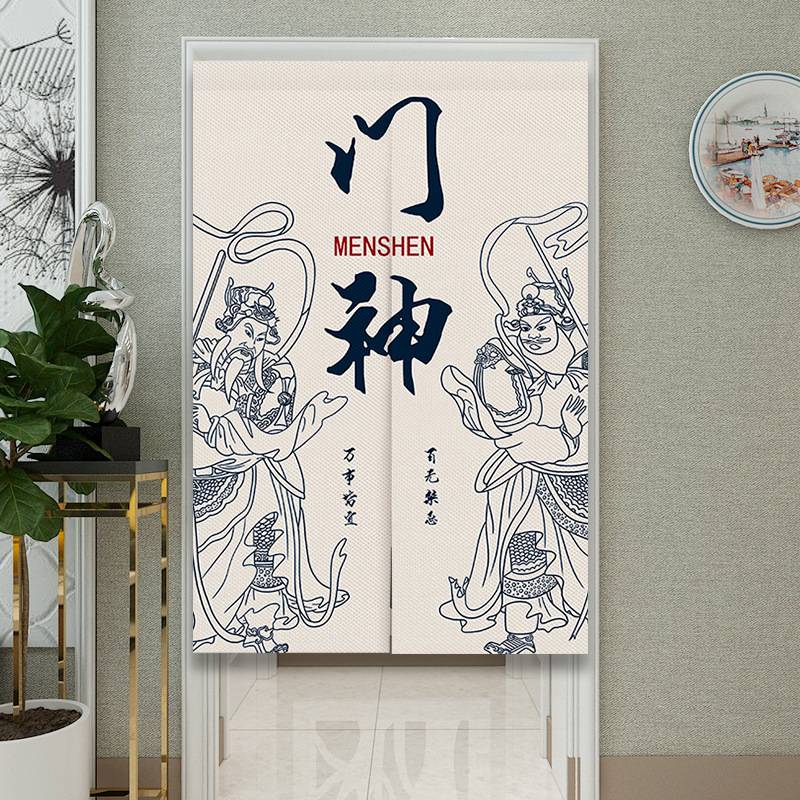 中式门神门帘过年喜庆挂帘免打孔卧室客厅半帘玄关过道遮挡隔断帘