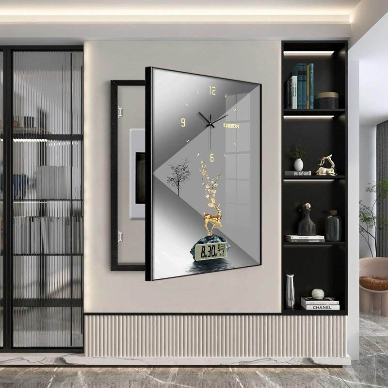 2024轻奢竖款配电箱盒电闸箱电表箱装饰画免打孔带钟表万年历客厅