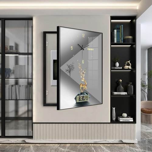 2024轻奢竖款配电箱盒电闸箱电表箱装饰画免打孔带钟表万年历客厅