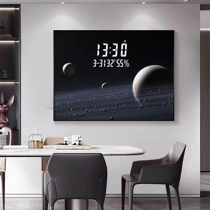 轻奢背靠金山电表箱装饰画LED数显钟表客餐厅过道电闸箱遮挡挂画