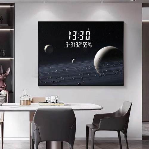 轻奢背靠金山电表箱装饰画LED数显钟表客餐厅过道电闸箱遮挡挂画