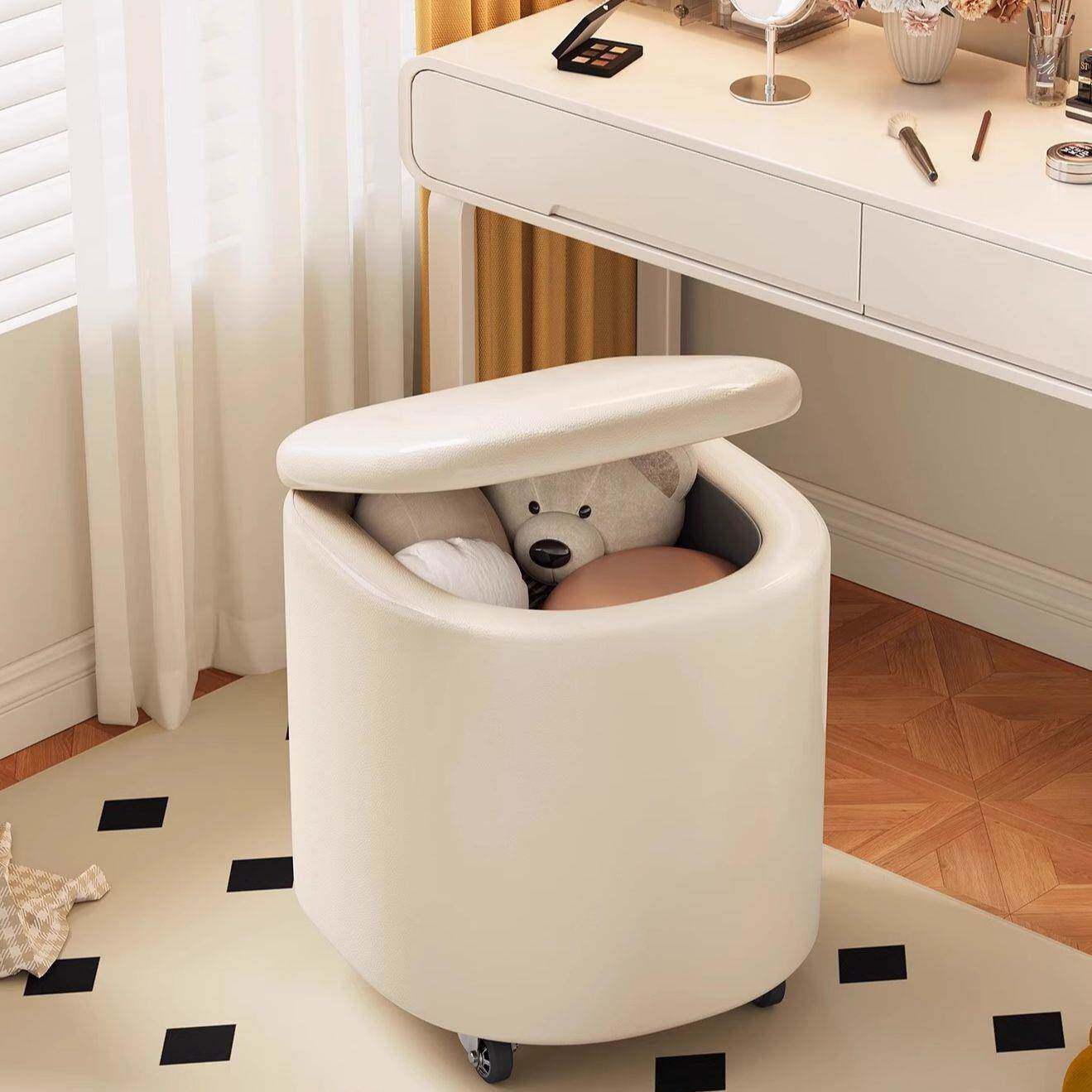 化妆凳可储物梳妆台凳子女生卧室奶油风旋转万向轮美甲椅方凳矮凳