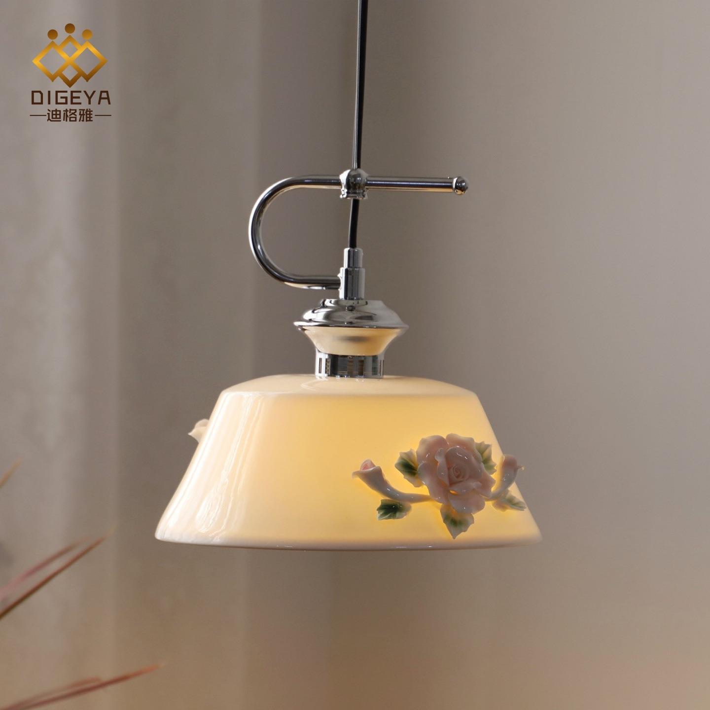 迪格雅创意田园法式手工捏花陶瓷床头小吊灯个性复古玄关过道灯具