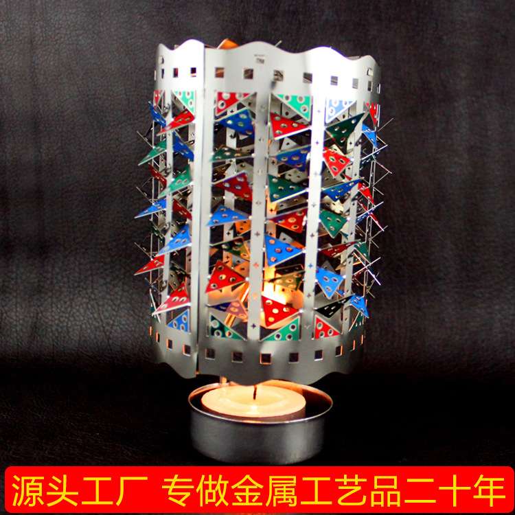 飞腾厂家直供旋转烛台圣诞树银色多款式铜材料金属风灯制作