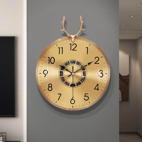 2025新款鹿头轻奢挂钟客厅现代简约家用时尚大气挂墙时钟表免打孔