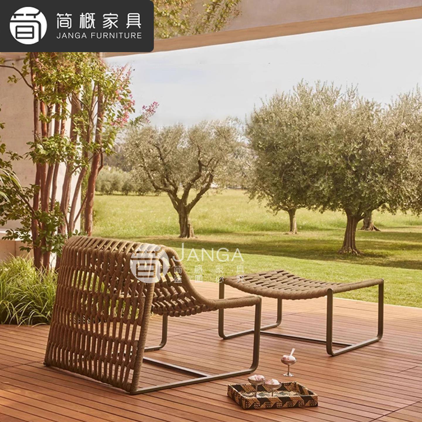 户外庭院藤编沙发防水防晒阳台休闲椅别墅花园露天民宿懒人靠背椅